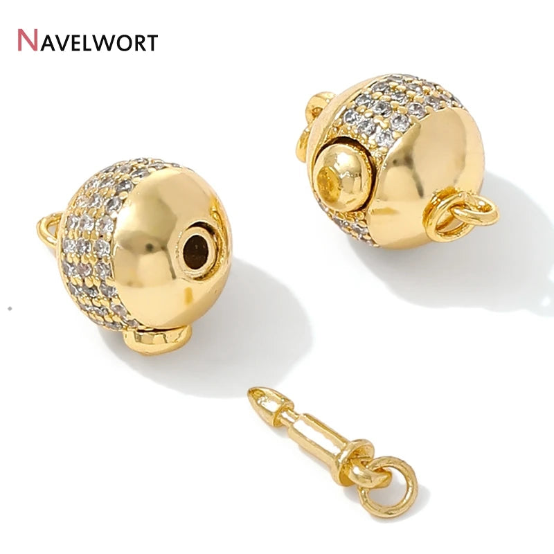 18K Gold Plated Brass With Zircon Ball Connector Clasps Strong Magnetic Clasps For DIY Bracelet Necklace Making Accessories