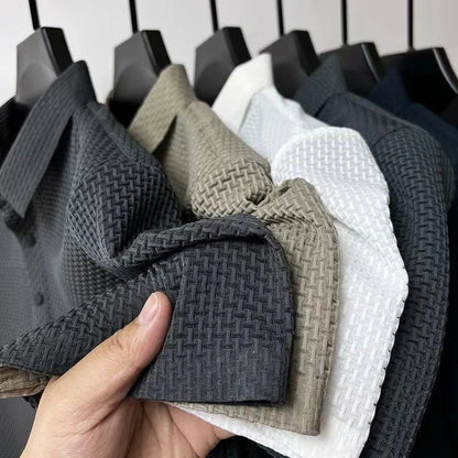 New Men's Business Casual Short Sleeved Bone Flower Solid Color POLO Shirt Fashion Breathable Comfortable Summer Versatile Top