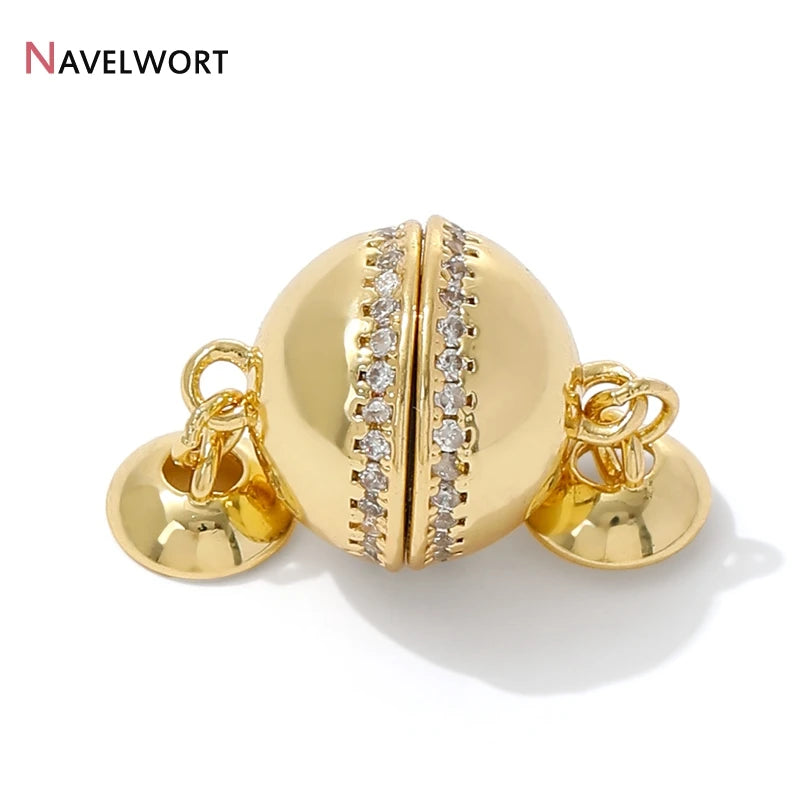 18K Gold Plated Brass With Zircon Ball Connector Clasps Strong Magnetic Clasps For DIY Bracelet Necklace Making Accessories
