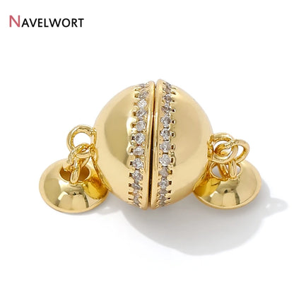 18K Gold Plated Brass With Zircon Ball Connector Clasps Strong Magnetic Clasps For DIY Bracelet Necklace Making Accessories