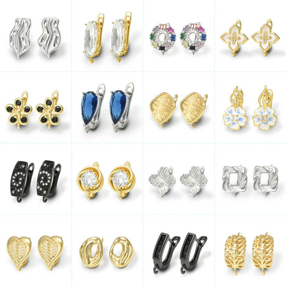 1 Pair Brass Green /Blue Crystal Earring Hooks  Anti-Allergy for DIY Craft Jewelry Findings Accessories 18K Gold Plating