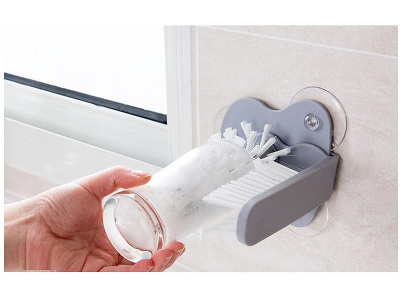 Suction cup brush dual-head bristle close up