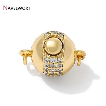 18K Gold Plated Brass With Zircon Ball Connector Clasps Strong Magnetic Clasps For DIY Bracelet Necklace Making Accessories