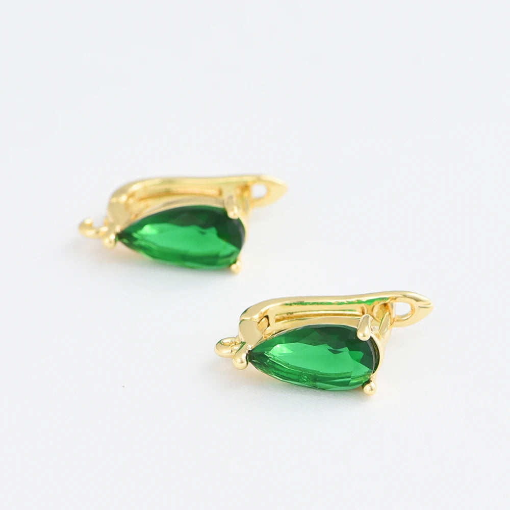1 Pair Brass Green /Blue Crystal Earring Hooks  Anti-Allergy for DIY Craft Jewelry Findings Accessories 18K Gold Plating