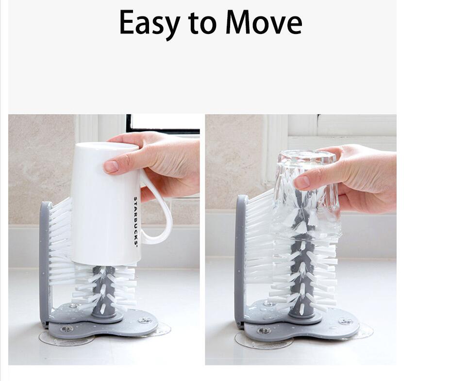 Suction cup brush cleaning a coffee mug