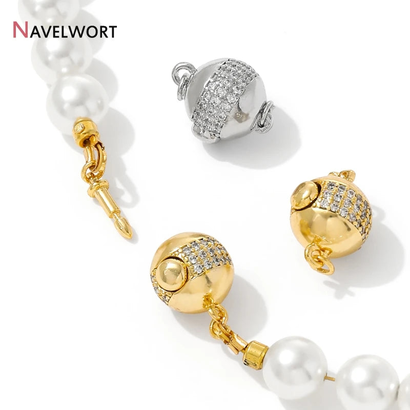 18K Gold Plated Brass With Zircon Ball Connector Clasps Strong Magnetic Clasps For DIY Bracelet Necklace Making Accessories