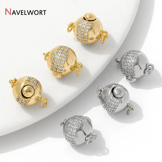 18K Gold Plated Brass With Zircon Ball Connector Clasps Strong Magnetic Clasps For DIY Bracelet Necklace Making Accessories