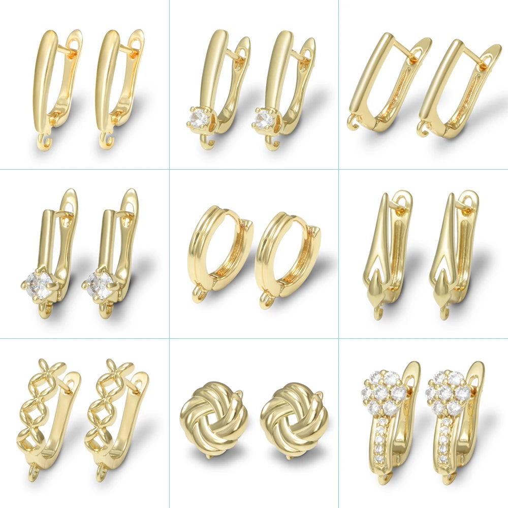 1 Pair Brass Green /Blue Crystal Earring Hooks  Anti-Allergy for DIY Craft Jewelry Findings Accessories 18K Gold Plating