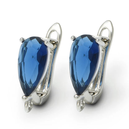 1 Pair Brass Green /Blue Crystal Earring Hooks  Anti-Allergy for DIY Craft Jewelry Findings Accessories 18K Gold Plating