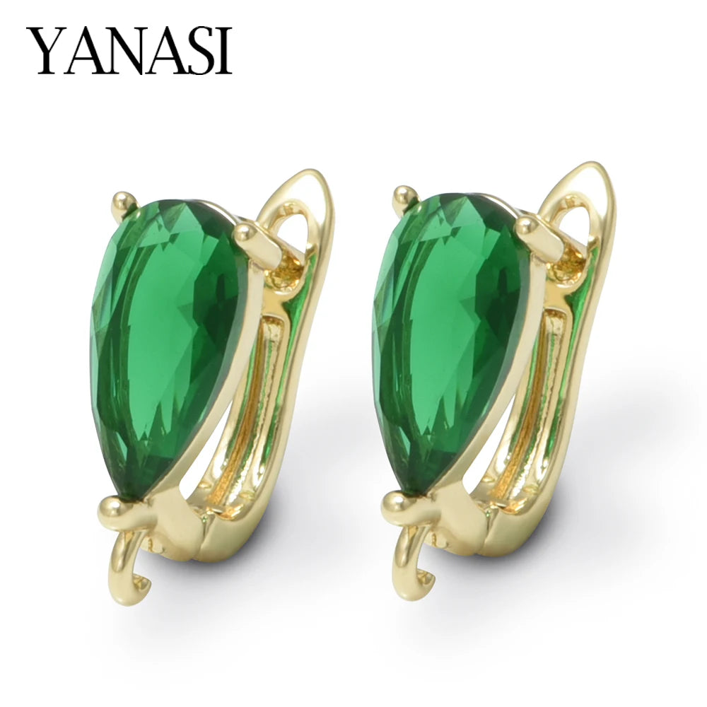 1 Pair Brass Green /Blue Crystal Earring Hooks  Anti-Allergy for DIY Craft Jewelry Findings Accessories 18K Gold Plating