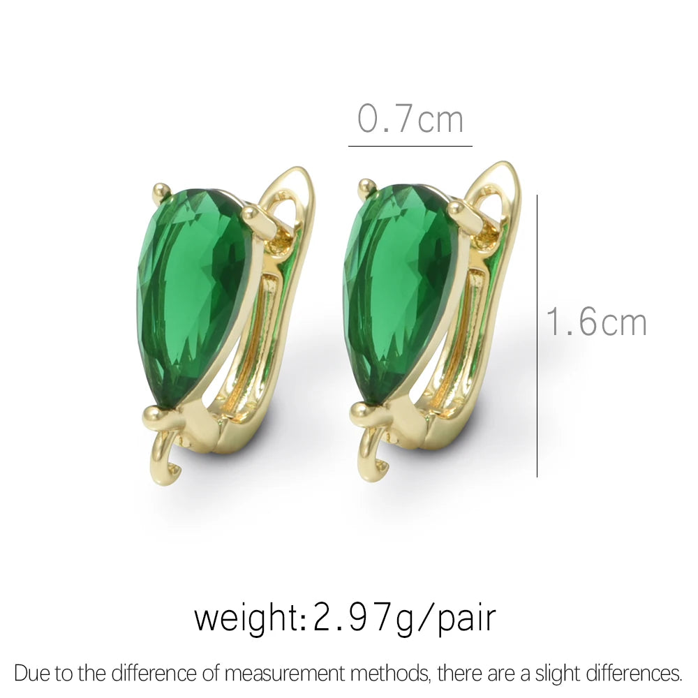1 Pair Brass Green /Blue Crystal Earring Hooks  Anti-Allergy for DIY Craft Jewelry Findings Accessories 18K Gold Plating
