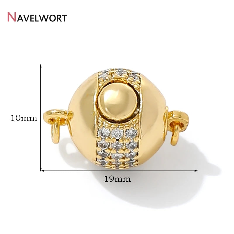 18K Gold Plated Brass With Zircon Ball Connector Clasps Strong Magnetic Clasps For DIY Bracelet Necklace Making Accessories