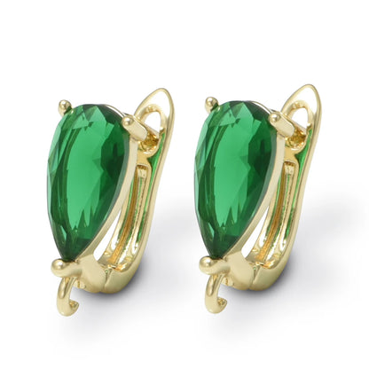 1 Pair Brass Green /Blue Crystal Earring Hooks  Anti-Allergy for DIY Craft Jewelry Findings Accessories 18K Gold Plating